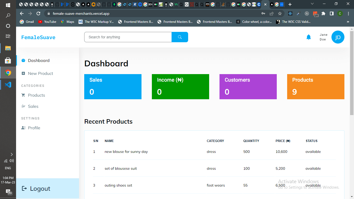 E-commerce Merchant's Dashboard